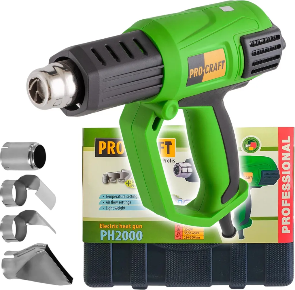 Pistolet à air chaud Procraft PH2000 2000W avec 4 buses et mallette