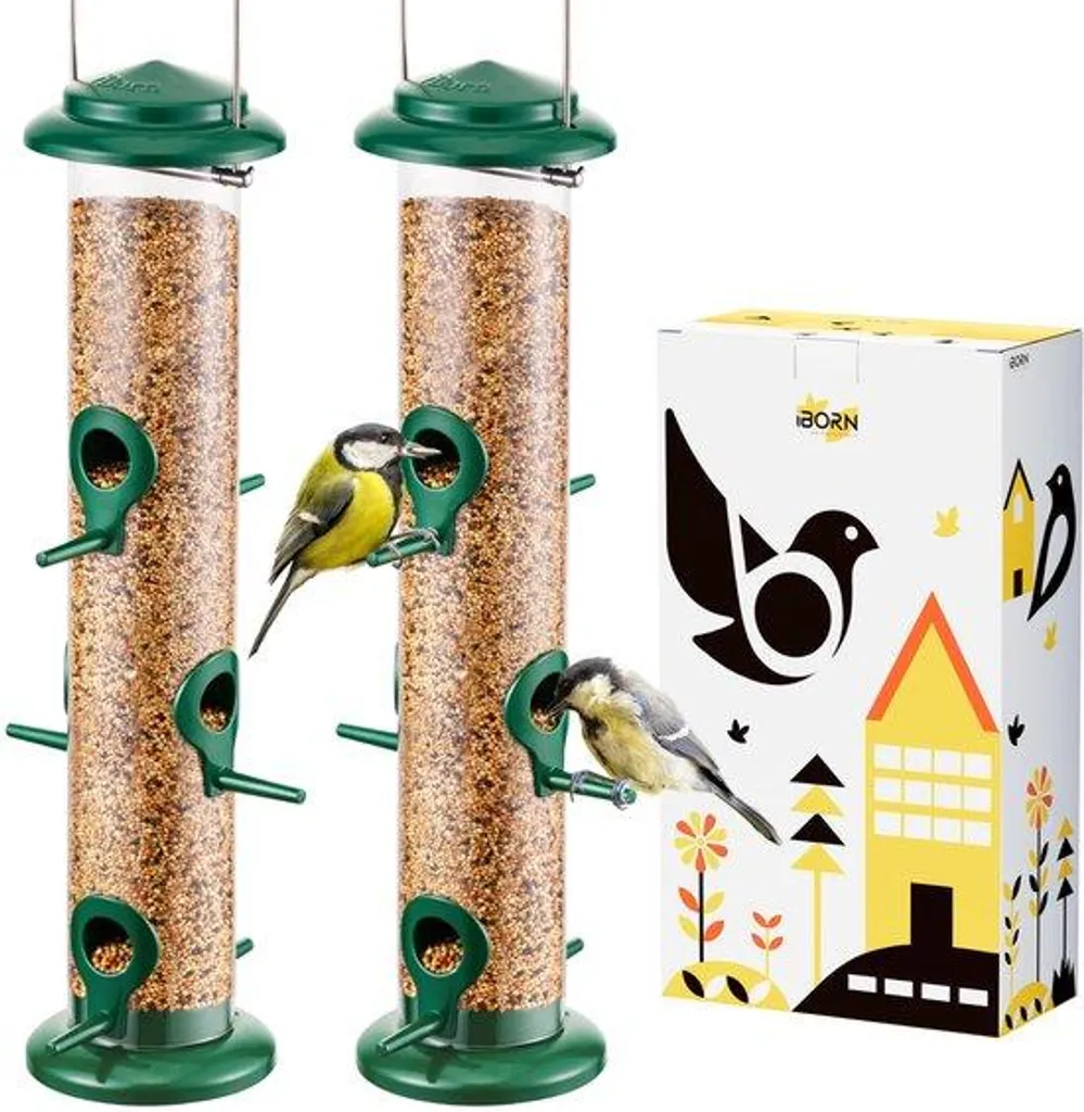 Nourrir les oiseaux du jardin avec la mangeoire métal verte 38cm 6 ports