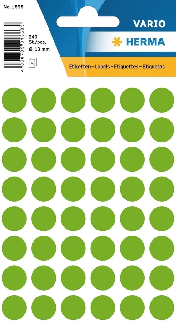 Etichette multiuso 13 mm verde brillante PU=10x240 pezzi