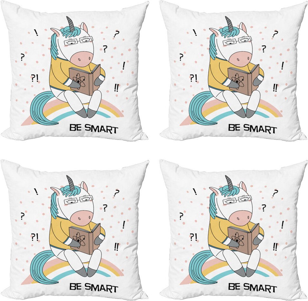 ABAKUHAUS Geek Kissenbezug Set (4 Stück), Einhorn-Regenbogen Physik, Moderner Doppelseitiger Digitaldruck, 45 cm x 45 cm, Mehrfarbig