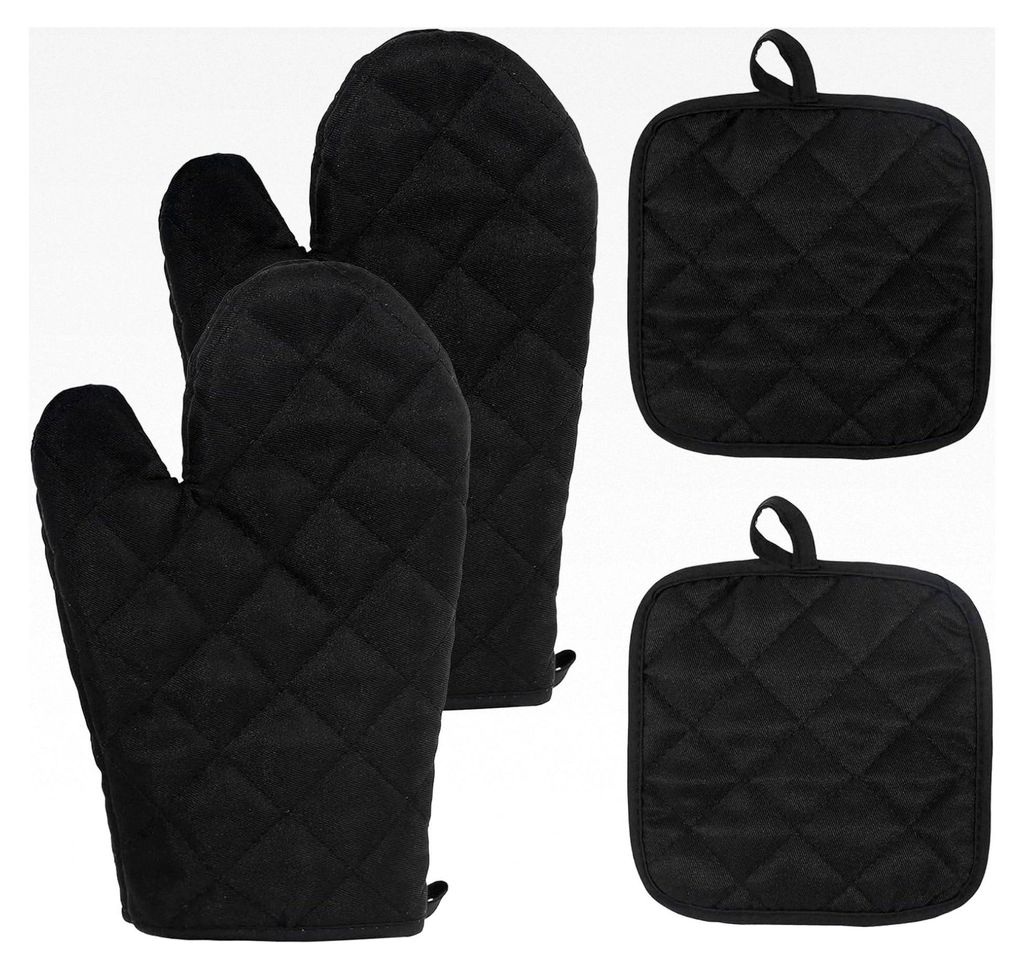 Ofenhandschuhe und Topflappen 4er Set Hitzebeständige Handschuhe für Kochen, Backen und Grillen