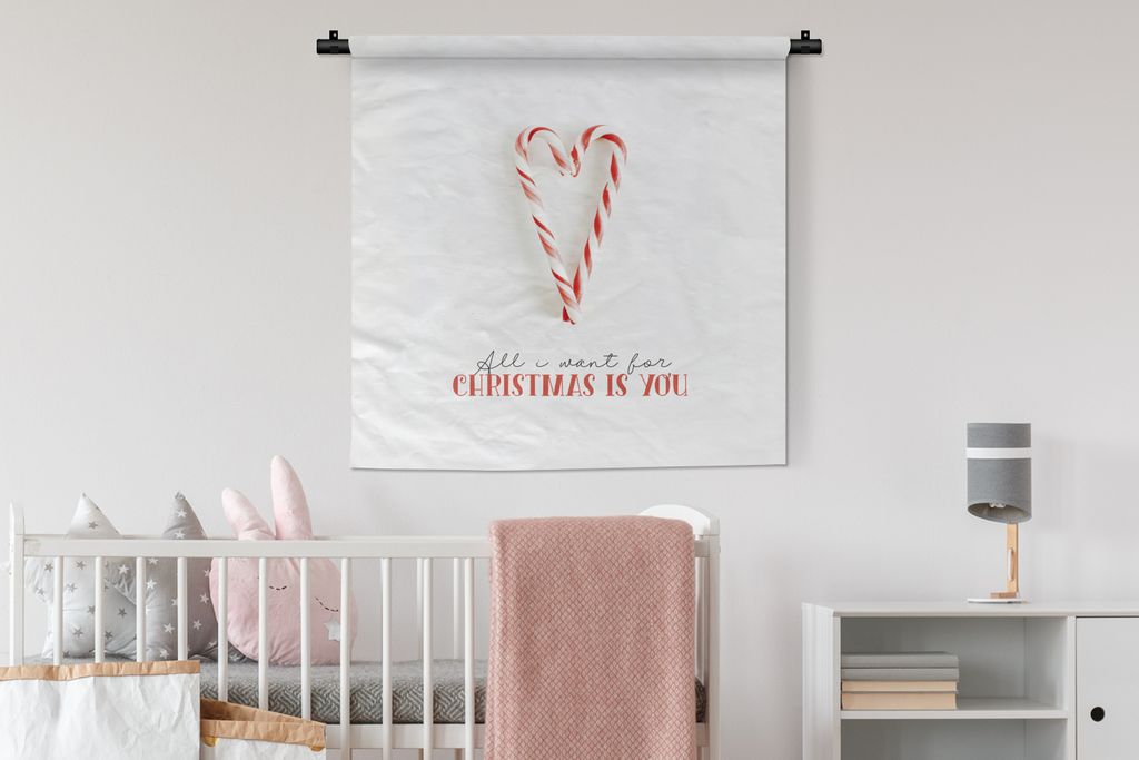MuchoWow Wandteppich Wandbehang Weihnachten - Süßigkeiten - Zitat 90x90 cm Tapisserie Dekoration Wandtuch - Wandaufhänger