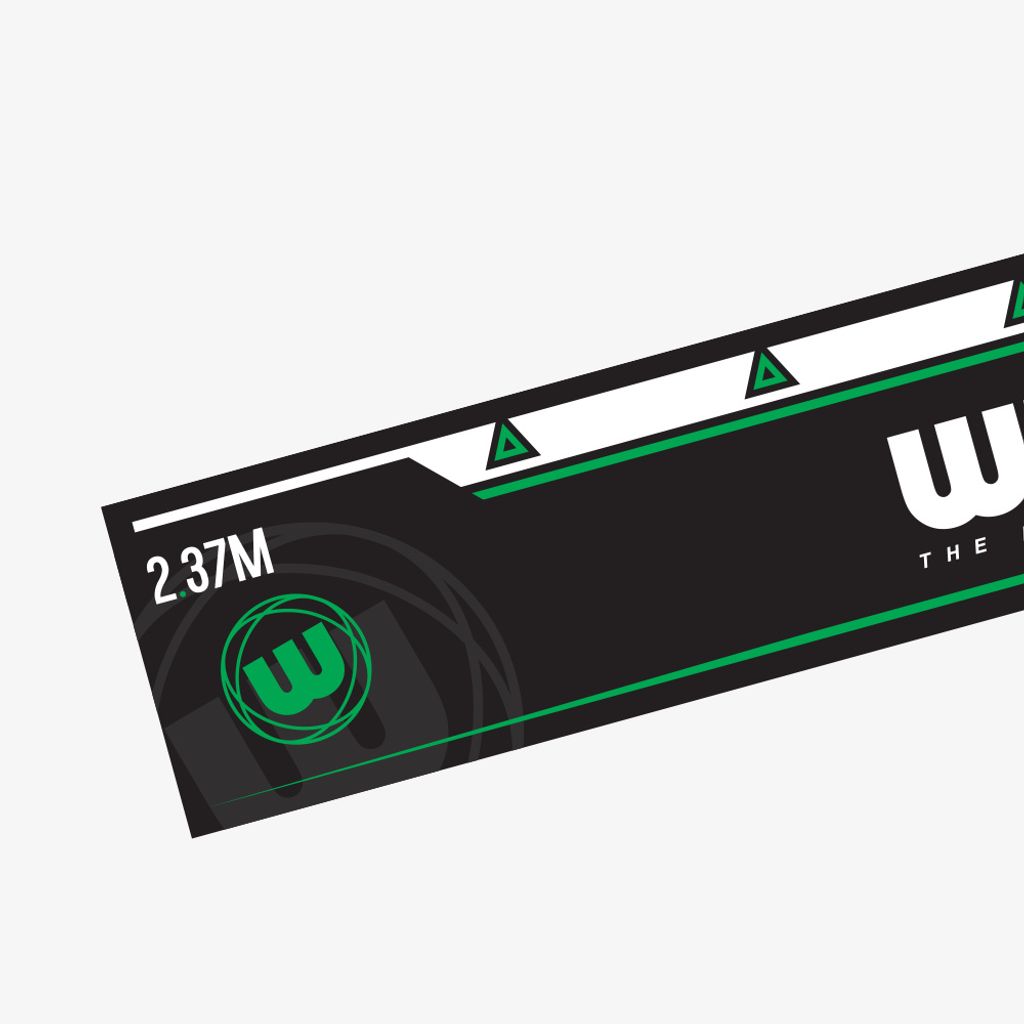 A close-up of a black and green product label with text and a logo.