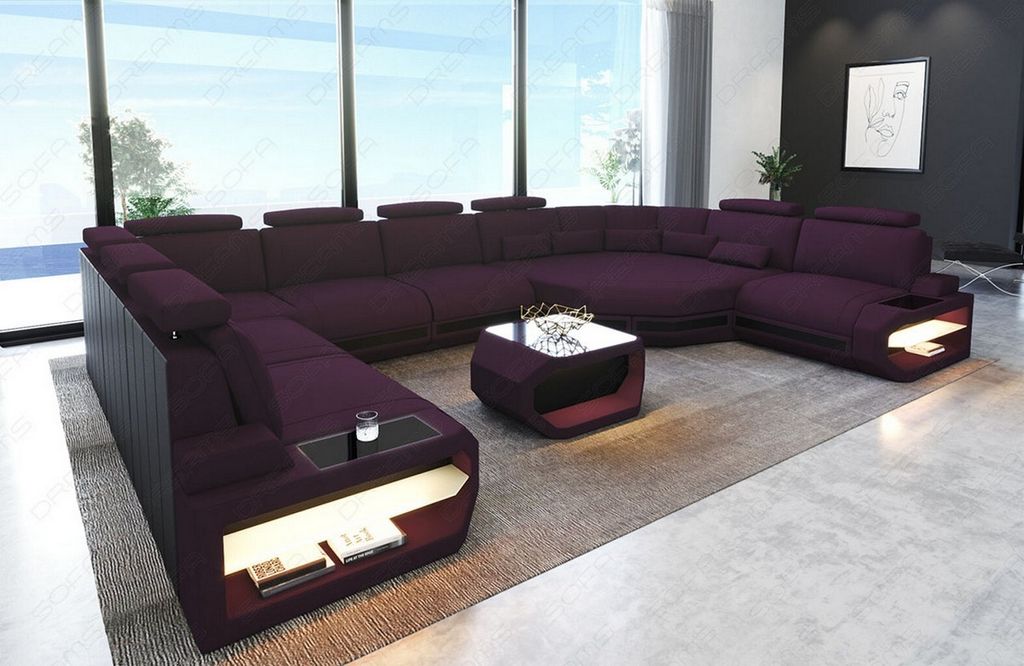 Sofa Wohnlandschaft Asti mit Licht USB Webstoff Strukturstoff