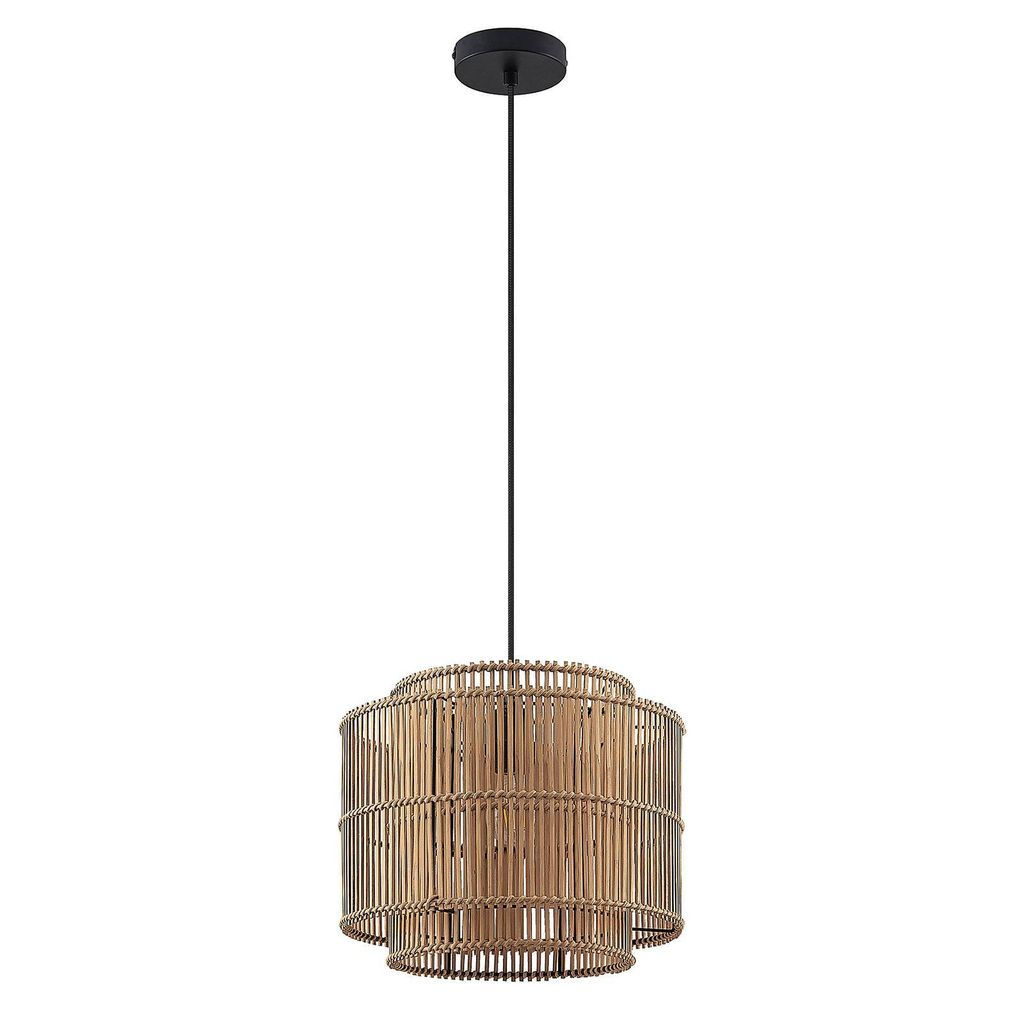 Lindby Pendelleuchte Bridga, Ø 35 cm, schwarz, Bambus