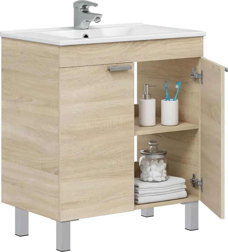 Cacher les tuyaux de salle de bain : meuble sous-lavabo Cariati Chêne Brun 70cm