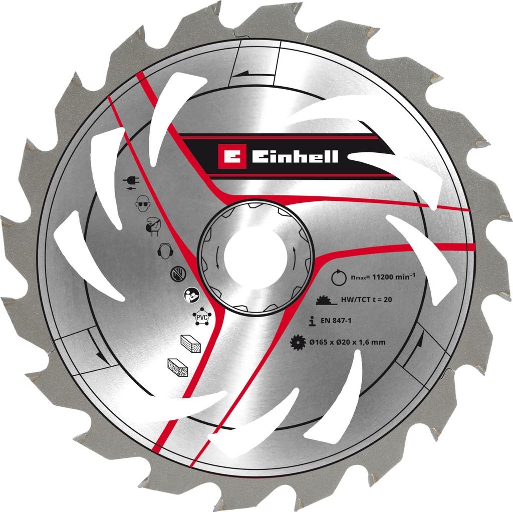 Original Einhell Kreissägeblatt 165x20 (Sägen-Zubehör, Ø 165 mm, Aufnahme 20 mm, 20 geschränkte Zähne, Schnittbreite 1,6 mm, für Handkreiss...
