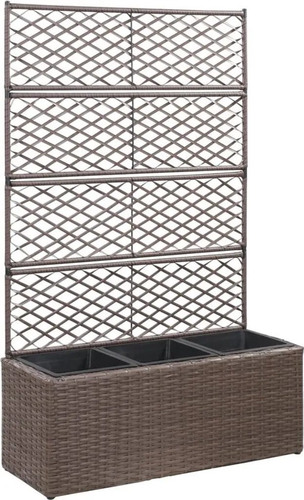 Jardinière Triple avec Cache-Pot et Treillis Intégré en Bois Résistant