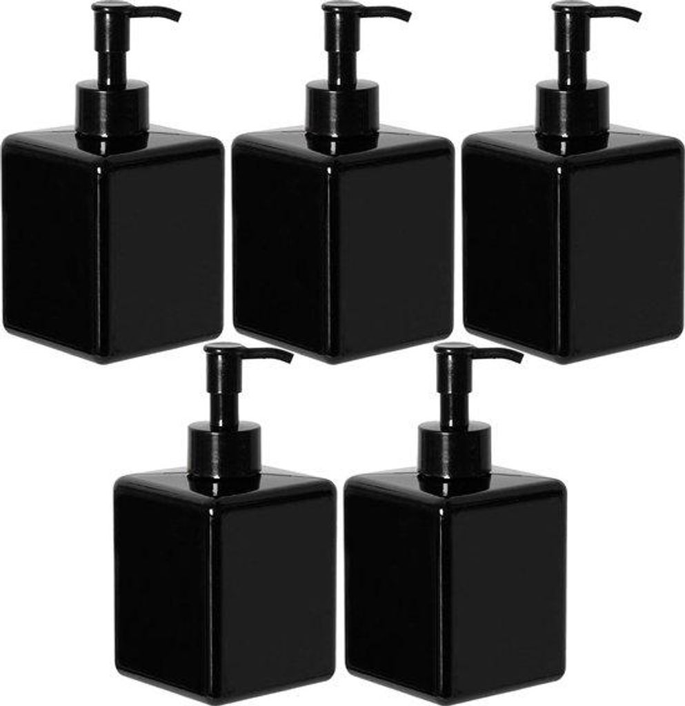 Set aus 5 leichten Plastikflaschen von 350 ml, wiederverwendbare Plastikpumpen-Dispenser, Seifen- und Lotion-Dispenser leere Flasche (schwarz)