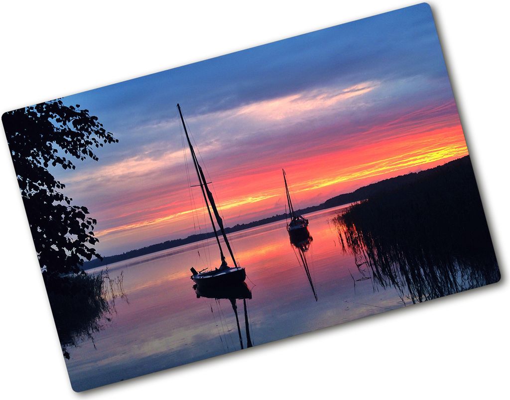 Tulup Glas Herdabdeckplatte - 80x52 cm - Glaskeramikkochfeld-Abdeckung Spritzschutz Glasabdeckplatte - Einteilig - Landschaften - Segelboote Sonne ...