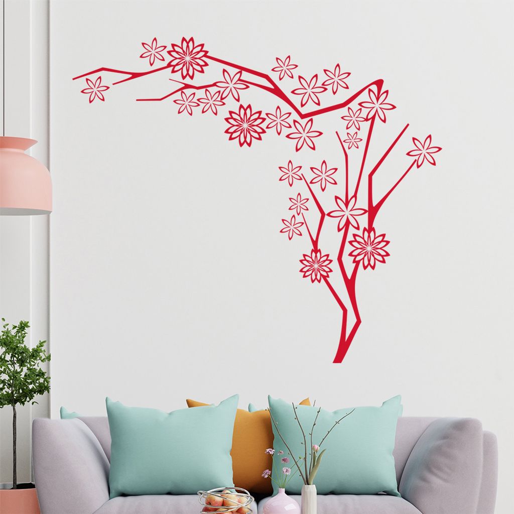 Stern - blüten - Zweig Wandtattoo in 6 Größen - Wandaufkleber Wall Sticker - Dekoration, Küche, Wohnzimmer, Schlafzimmer, Badezimmer