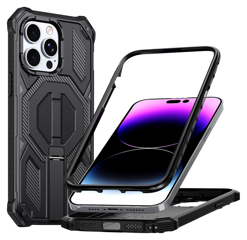 Magnetische Hülle für iPhone 14 Pro Max, Kompatibel mit MagSafe, Mit Metall-Ständer, Militärischer Stoßschutz Handyhülle Schwarz