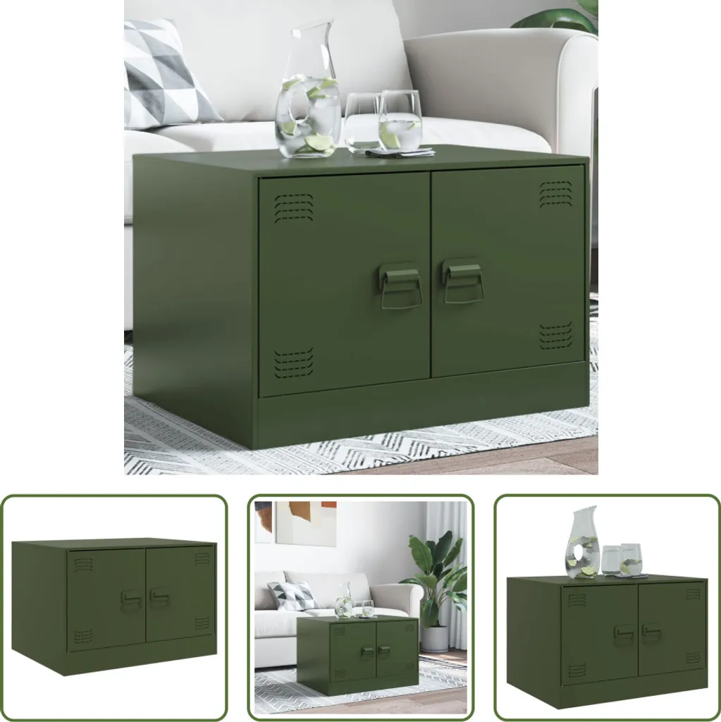 Tavolino da Salotto Moderno Verde Oliva 67x50x44 cm in Acciaio Sturdy
