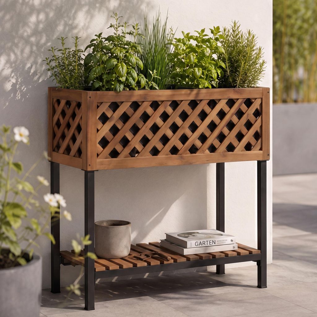 Pflanzkasten HWC-P86, Blumen-/Pflanzkübel Blumenkasten, In-/Outdoor Akazie Holz - 78x82x32cm braun