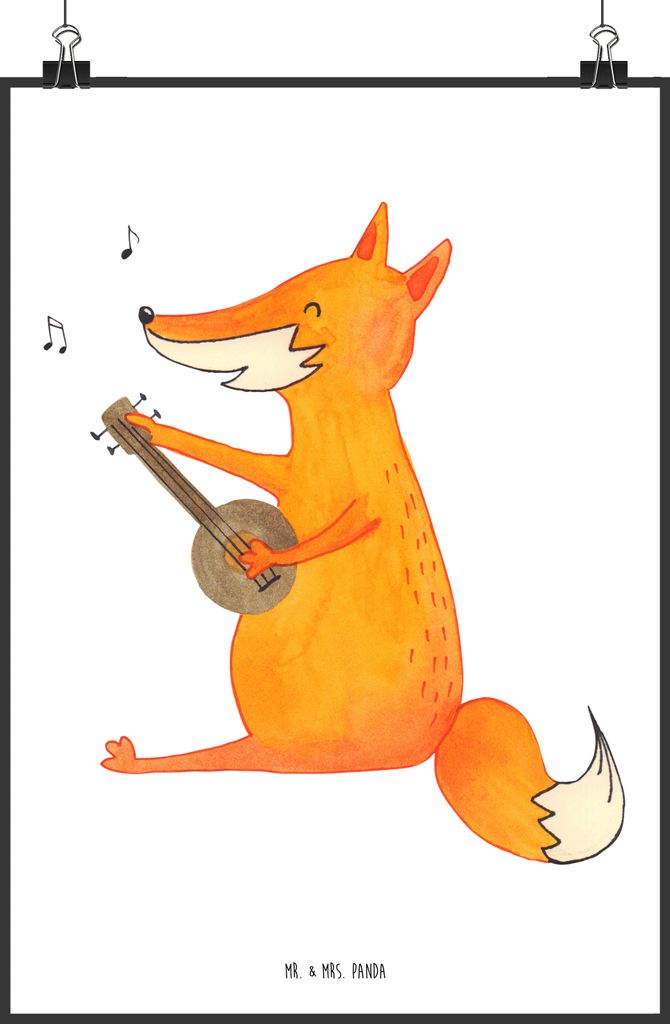 Mr. & Mrs. Panda Bild Fuchs Gitarre DIN A0 - Weiß - Geschenk, Sängerin, Optimistisch, kunstdruck poster, Musik, Wandbild, drucke, Singen, Füchse...