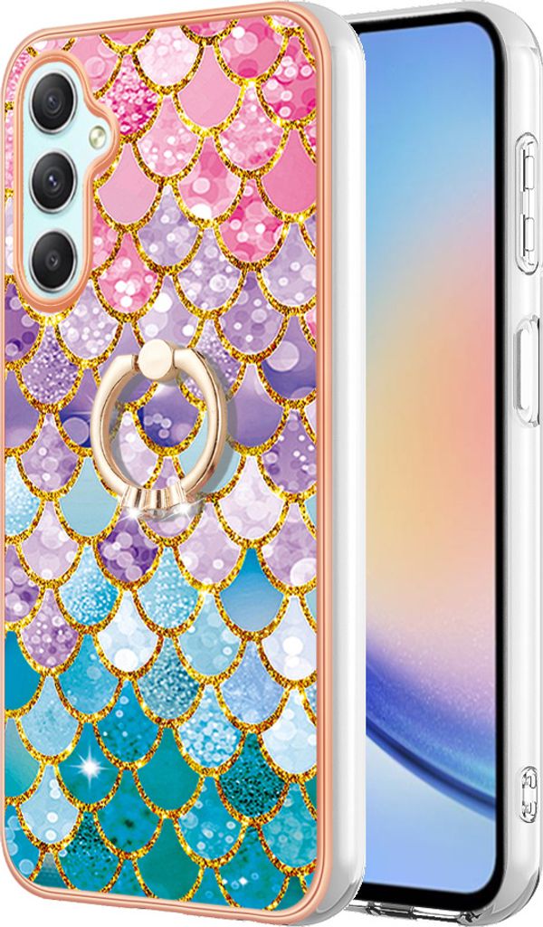 Hülle für Samsung Galaxy A25 Muster TPU Silikon Stoßdämpfer Bumper Schutzhülle mit Ring Ständer Bunt