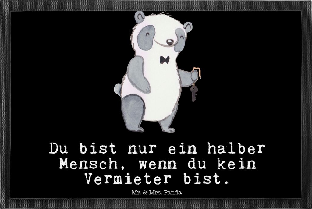 Mr. & Mrs. Panda Schmutzmatte Vermieter Herz 40 x 60 cm - Schwarz - Geschenk, Türvorleger, Schmutzfangmatte, fußmatte, Fussmatte, Gummimatte
