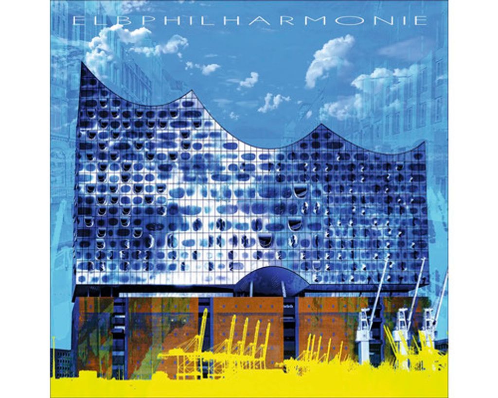 Glasbild Hamburg Elbphilharmonie blau 20x20 cm