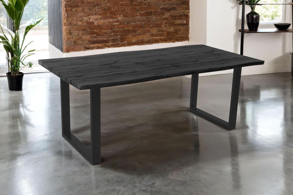 Esstisch Josy | 200 x 100 cm | Holz-Optik in Grau | U-Gestell Metall schwarz | 40 mm Tischplatte mit Baumkante | Tisch für Esszimmer & Küche