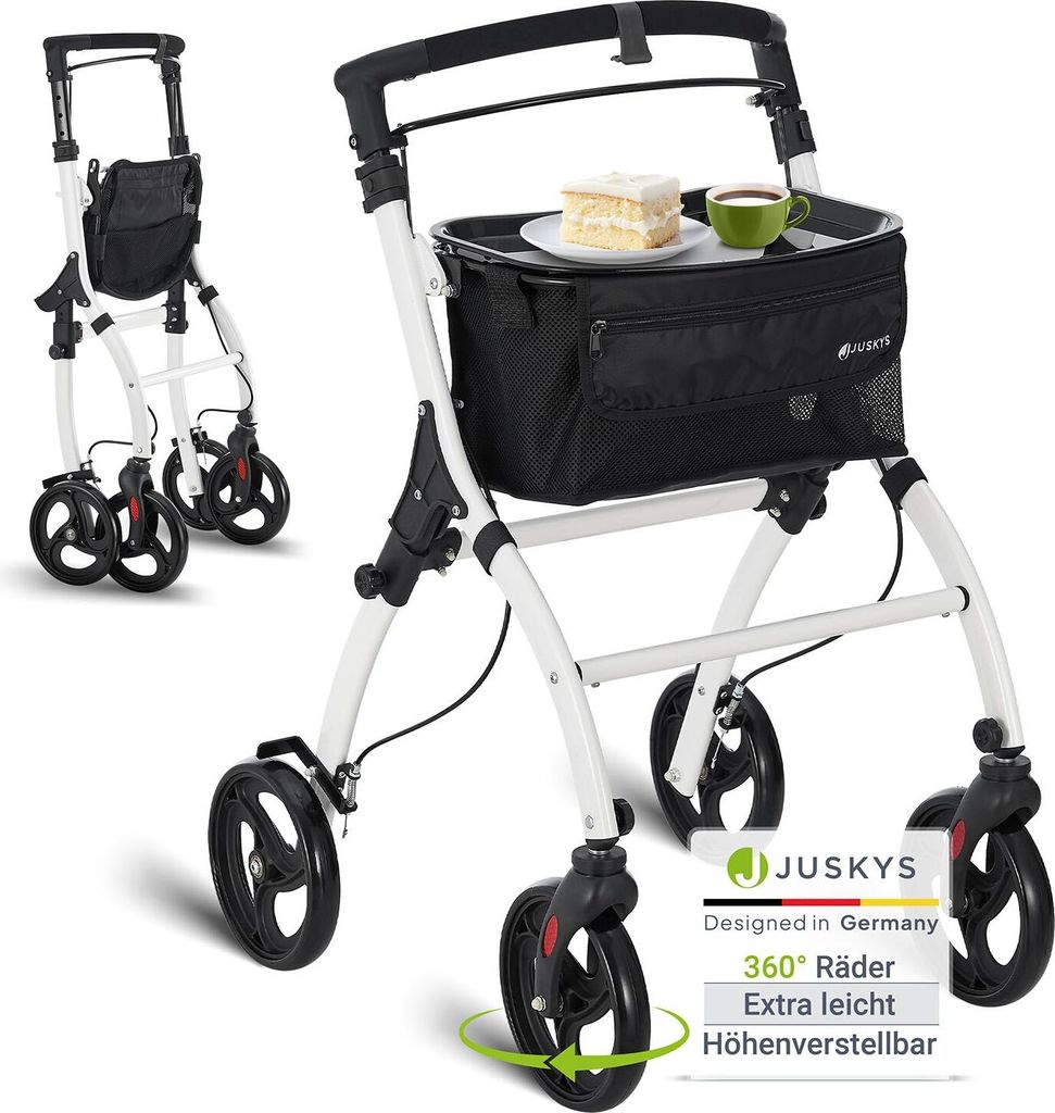 Juskys Indoor Rollator Aktiv - Tasche & Tablett - schmal & Produktbild 