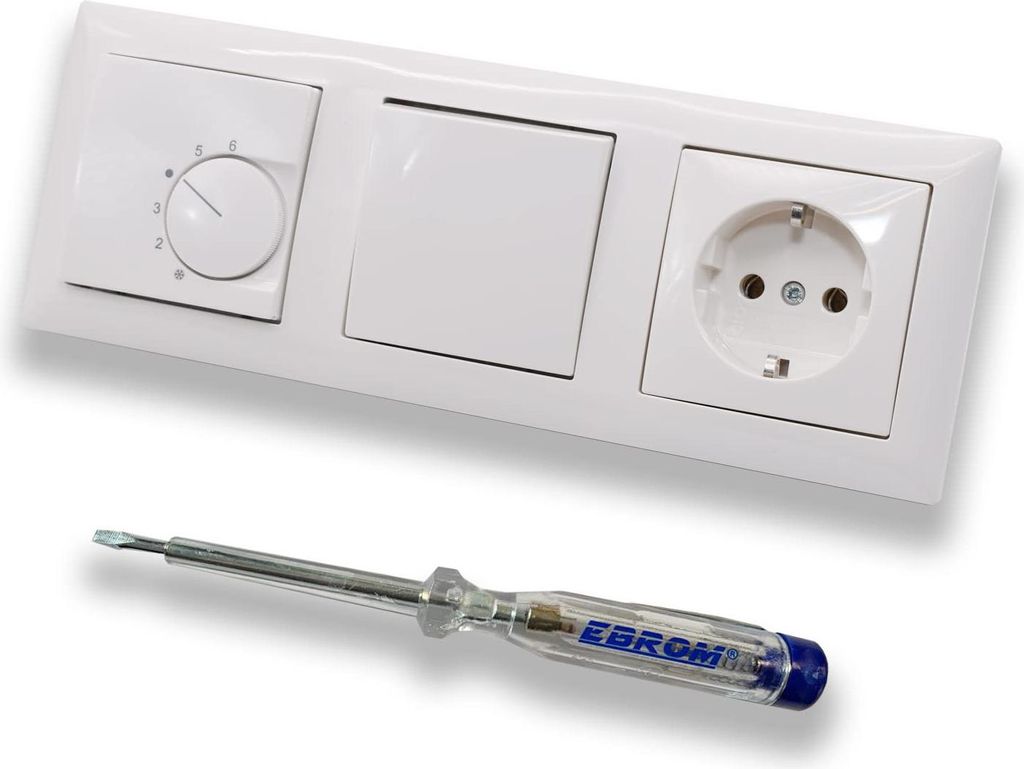 Halmburger UP Raumthermostat Raumtemperaturregler RTR-5510rg in Busch Jäger Balance SI alpinweiß Rahmen + Taster Tastschalter 2020 US + Steckdose...