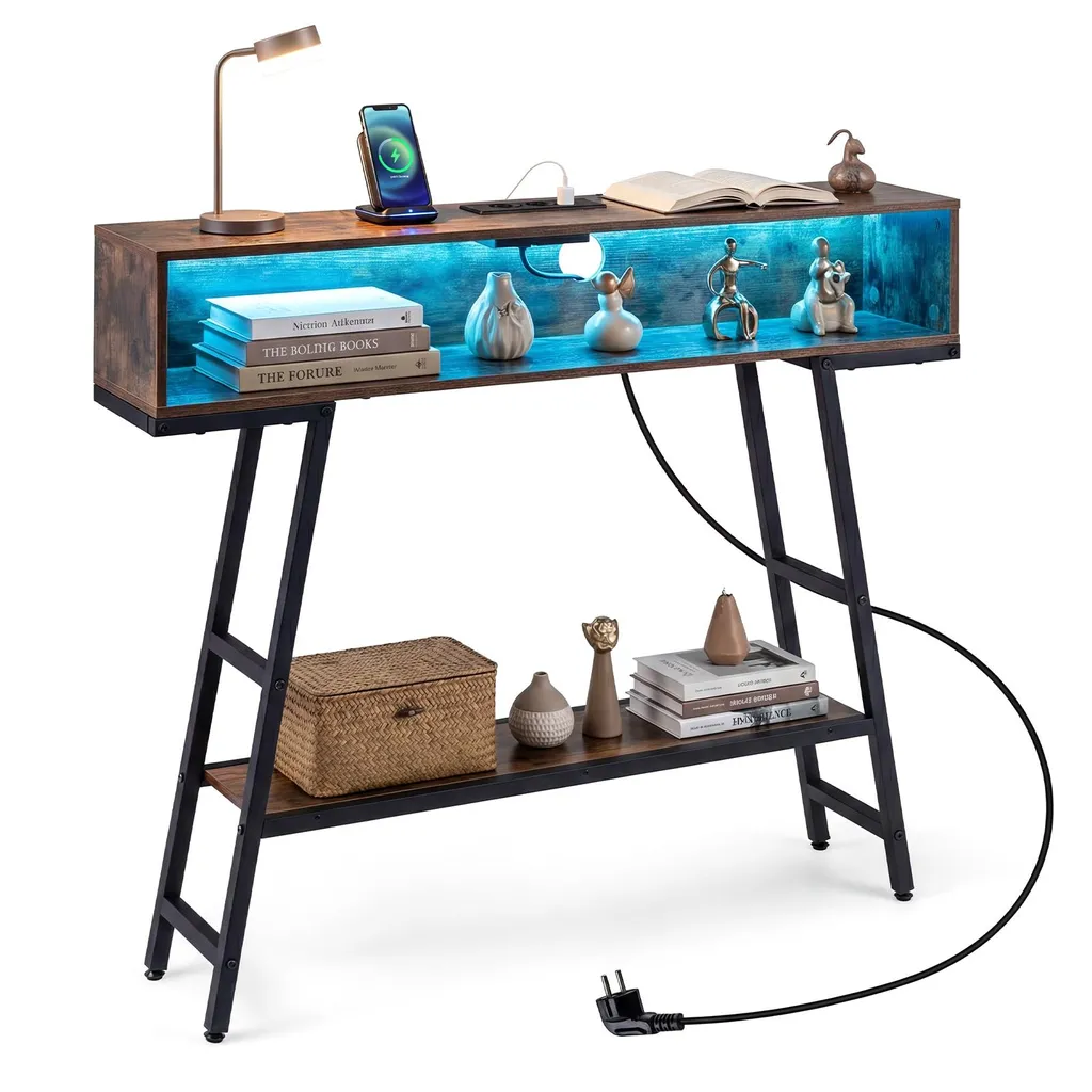 Table console COSTWAY avec LED et station de charge, 100 x 20 x 86,5 cm