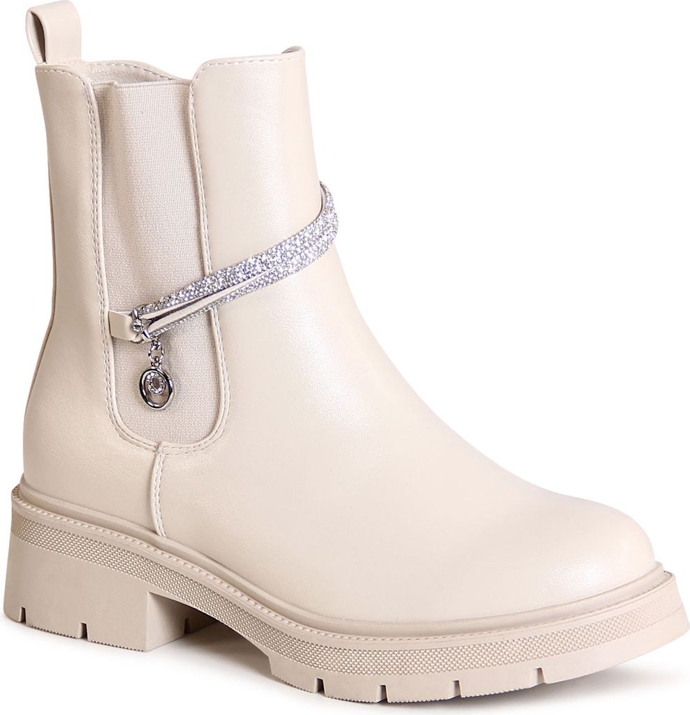 topschuhe24 3114 Damen Plateau Stiefeletten Glitzer Chelsea Boots , Farbe:Beige, Größe:37 EU
