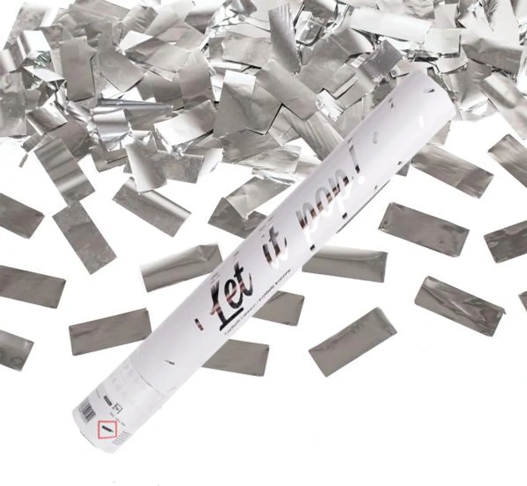 Canon à confettis 40cm rayures argentées pour une fête sans ratés