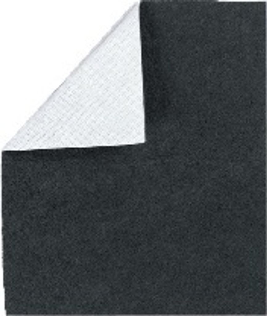 A black filter material is shown with a corner folded back to reveal a white backing.