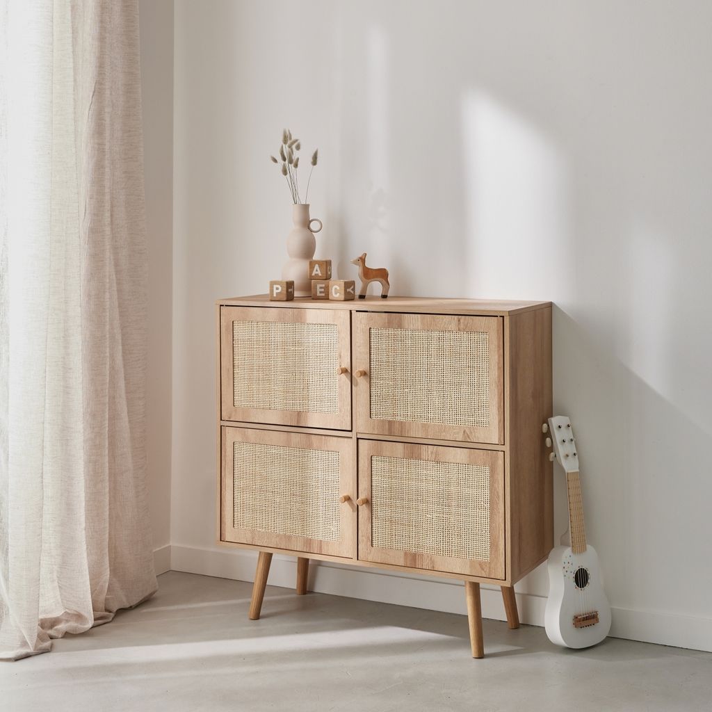 sweeek - Kinderkommode mit Holzlook und 4 Rattantüren - Produktbild 3