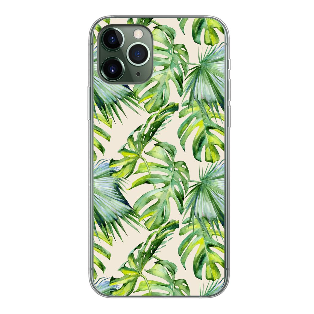 MuchoWow Handyhülle Schutzhülle Hülle für iPhone 11 Pro Blätter - Muster - Monstera Silikon Softcase Handy Hülle - Handy