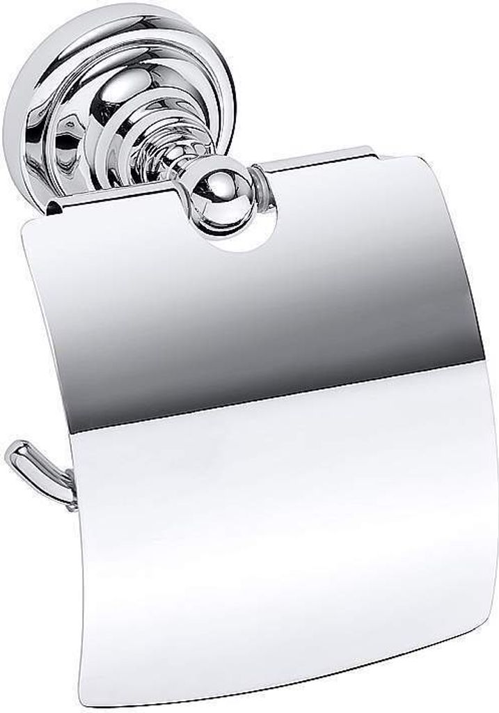 BETRO CHROM Papierrollenhalter mit Deckel Messing Chrom 140x150x100 mm für Bad & WC >> zum Bohren