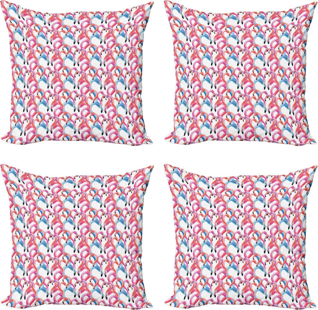 ABAKUHAUS Flamingo Kissenbezug Set (4 Stück), Aquarell Pastell Vögel, Moderner Doppelseitiger Digitaldruck, 50 cm x 50 cm, Mehrfarbig