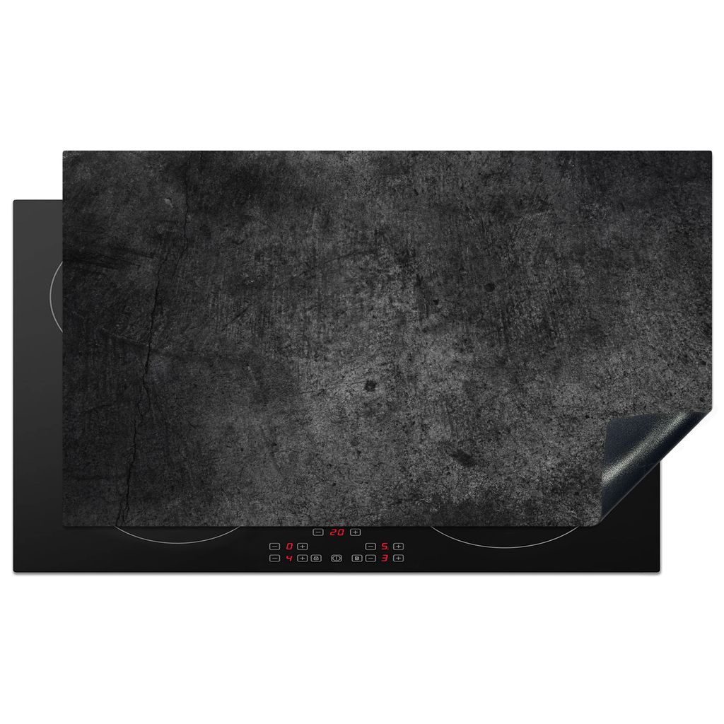KitchenYeah Herdabdeckplatte Beton - Strukturiert - Retro - Schwarz - Grau - Rustikal , 91x52cm, Küche Deko, Glaskeramikkochfeld Herdabdeckung, ...