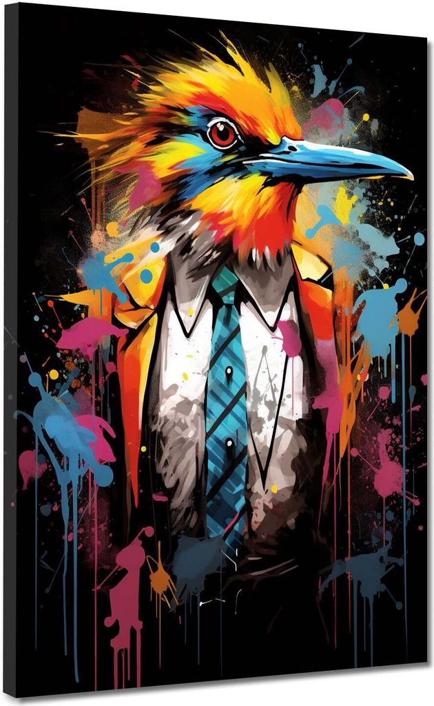 Pop Art Vogel im Anzug Dark Leinwandbild Wandbild Kunstdruck XL Wanddeko: 60x80x2cm