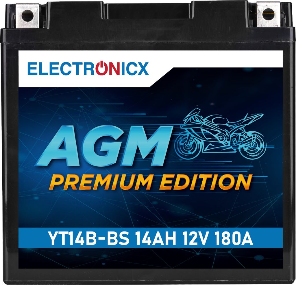 Electronicx AGM Motorradbatterie 12V 14Ah 51422 YT14B-4 GT14B-4 YT14B-BS AGM12-14B-4 51201 - Leistungsstark & Wartungsfrei Premium Batterie 12V...
