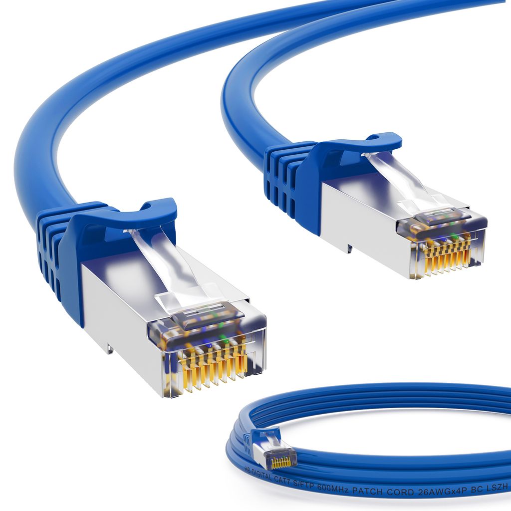 Cat7 Flachkabel 2m 10 Stück - 10Gbit/s LAN Netzwerkkabel Blau
