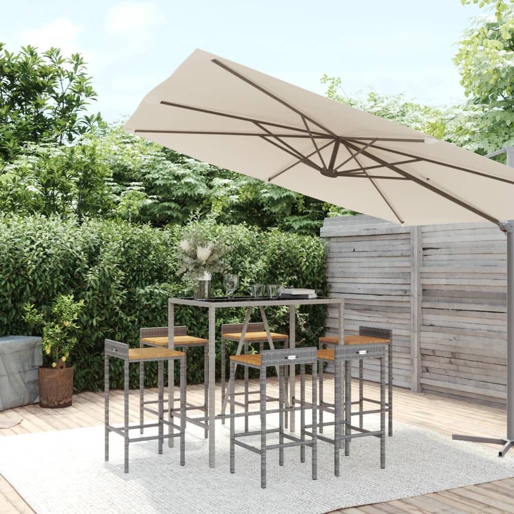 Möbel 7-tlg. Gartenbar-Set Grau Poly Rattan & Massivholz Akazie - Terrassenmöbel 3187679