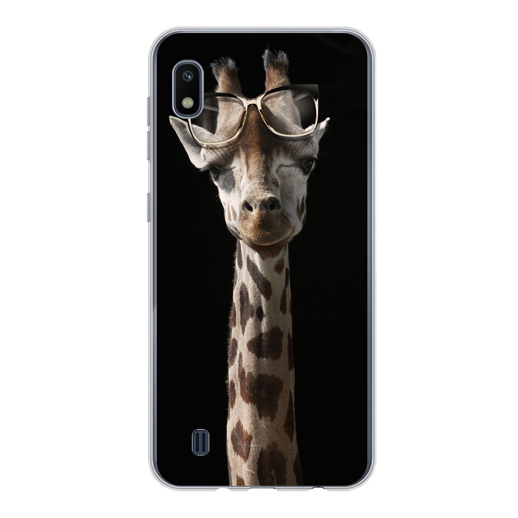 MuchoWow Handyhülle Schutzhülle Hülle für Samsung Galaxy A10 Giraffe - Schutzbrille - Schwarz Silikon Softcase Handy Hülle - Schutzhülle