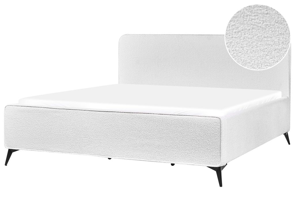 BELIANI Polsterbett Cremeweiß Bouclé mit Lattenrost 180 x 200 cm Hohes Kopfteil Schwarze Metallbeine Retro Design Schlafzimmer Ausstattung Möbel