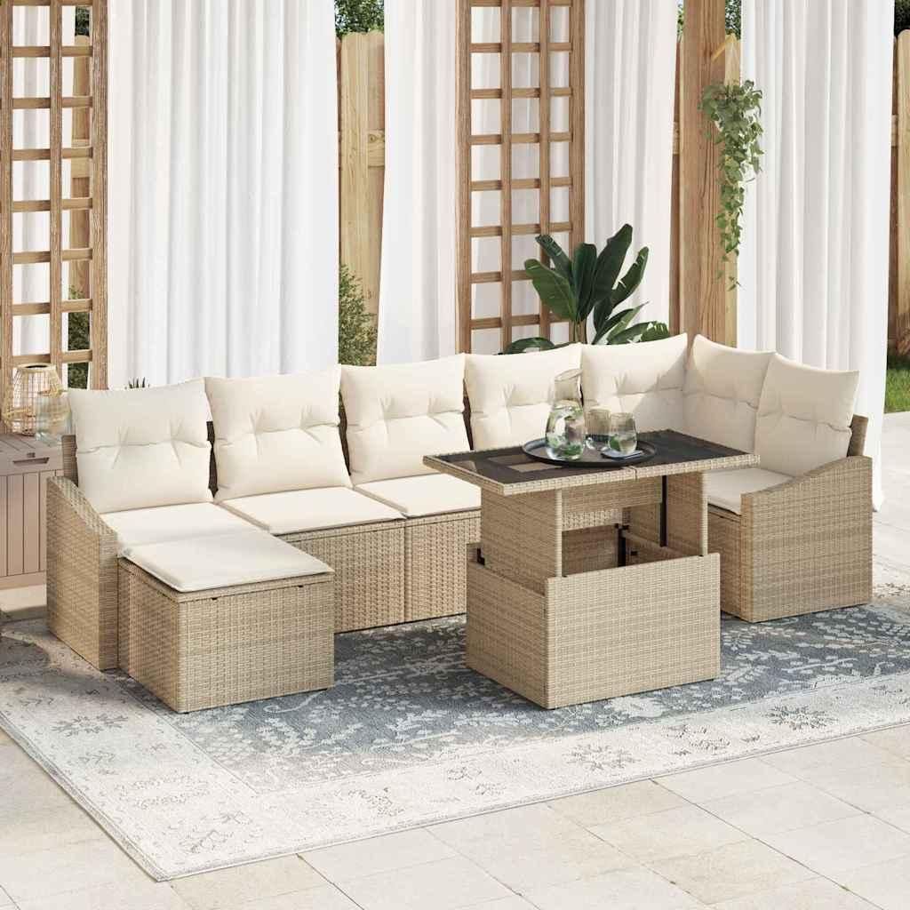 "im Angebot" Garten-Sofa-Set mit Kissen mit Speicher 8 pcs - Loungesofa - möbel Garten - Beige und Creme - Gartensofas CC13143