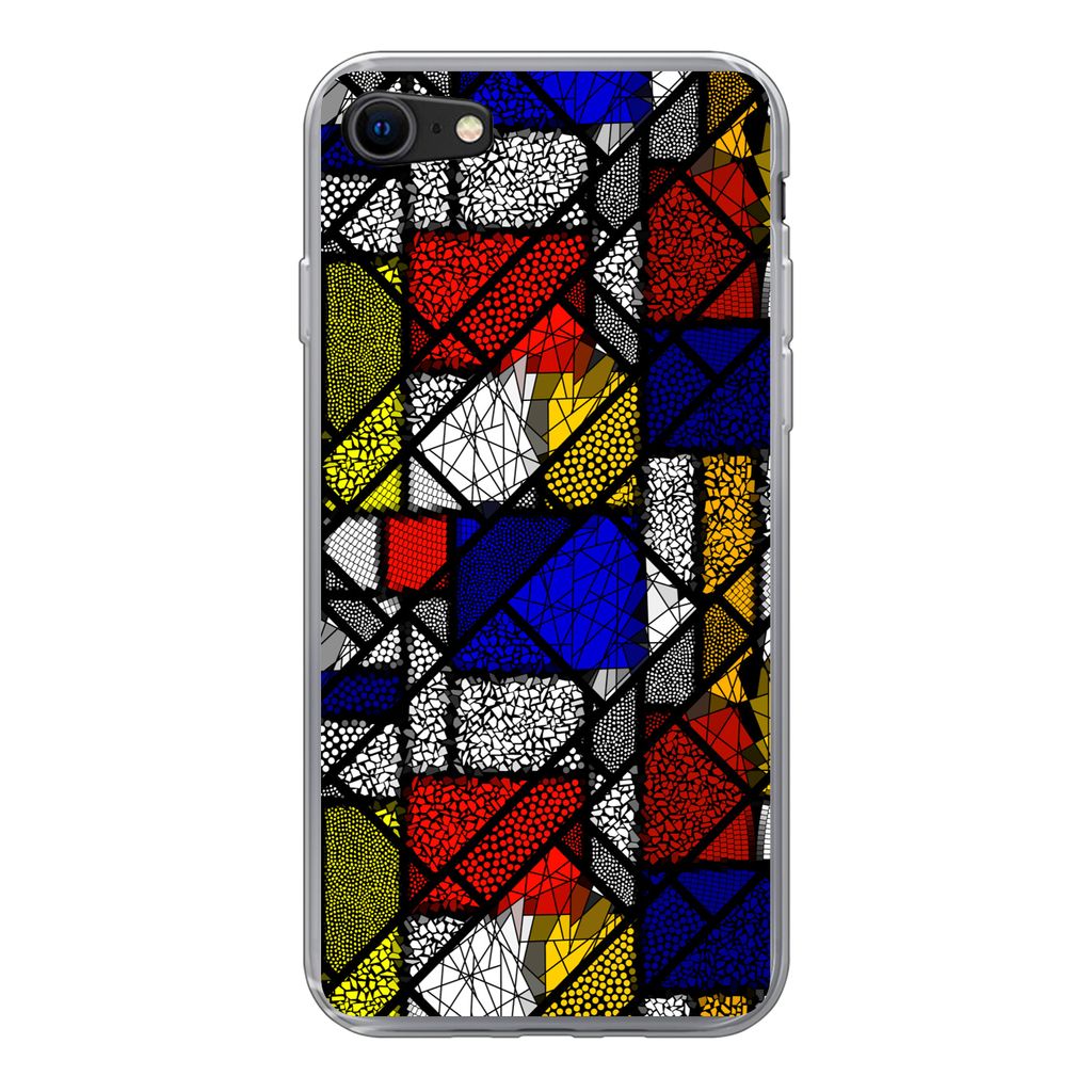 MuchoWow Handyhülle Schutzhülle Hülle für iPhone 7 Mondrian - Glasmalerei - Alte Meister - Kunstwerk - Abstrakt - Malerei Silikon Softcase Ha...