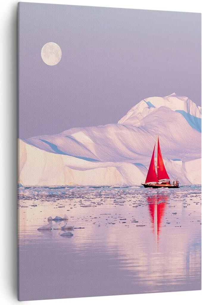Bild auf Leinwand - Leinwandbild - Einteilig - Segelschiff Mond Gletscher - 70x100cm - Wand Bild - Wanddeko - Wandbilder - Leinwanddruck - Wanddeko...