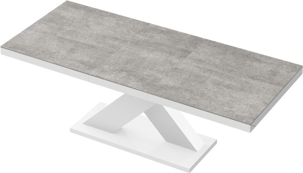 Design Esstisch Tisch HE-888 Grau Beton - Weiß Hochglanz ausziehbar 160 bis 210 cm