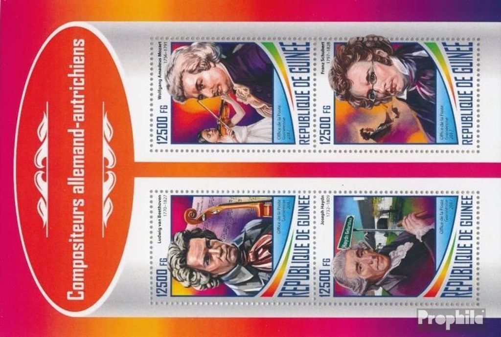 Briefmarken Guinea 2017 Mi 12685-12688 Kleinbogen (kompl. Ausgabe) postfrisch Deutsch-österreichische Komponisten
