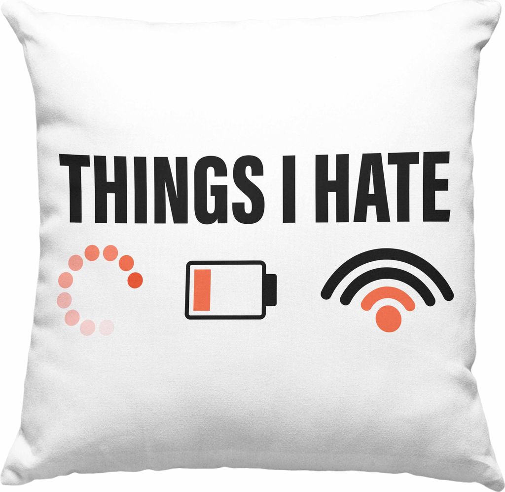 Trendation - Things I Hate Deko-Kissen mit Füllung 40x40 Geschenk für Neffen Kleiner Bruder Sohn Enkel Gamer Geschenkideen Zocker (Grau)