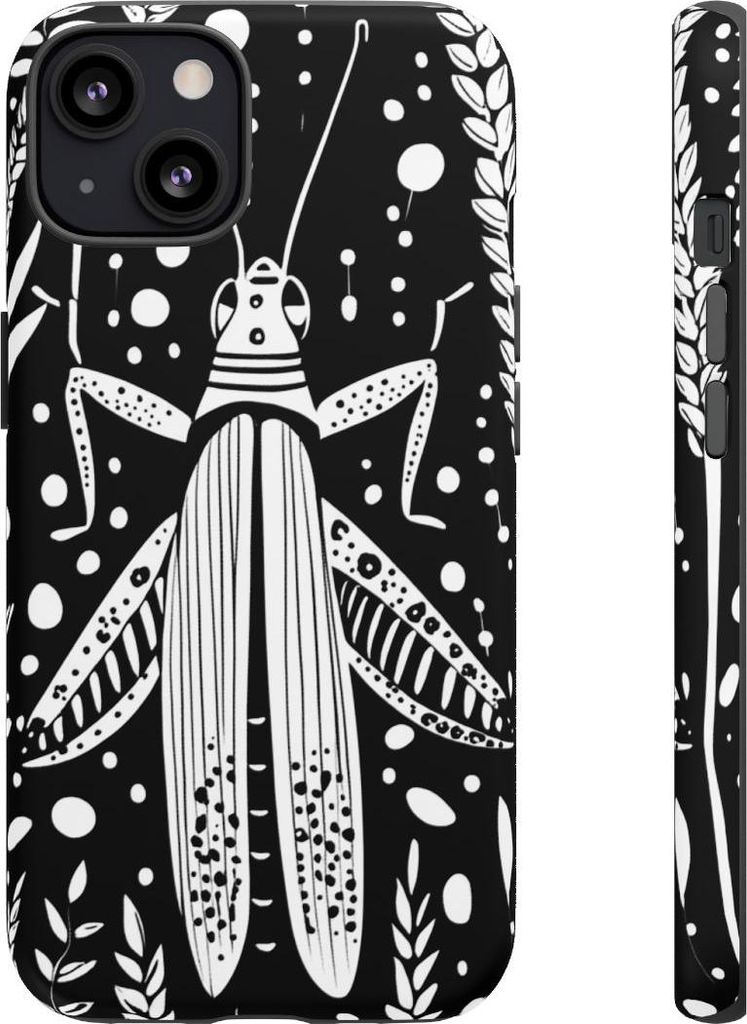 Schwarz-weißes Grashüpfer- und Roggenmuster – Hülle Kompatibel mit iPhone 13