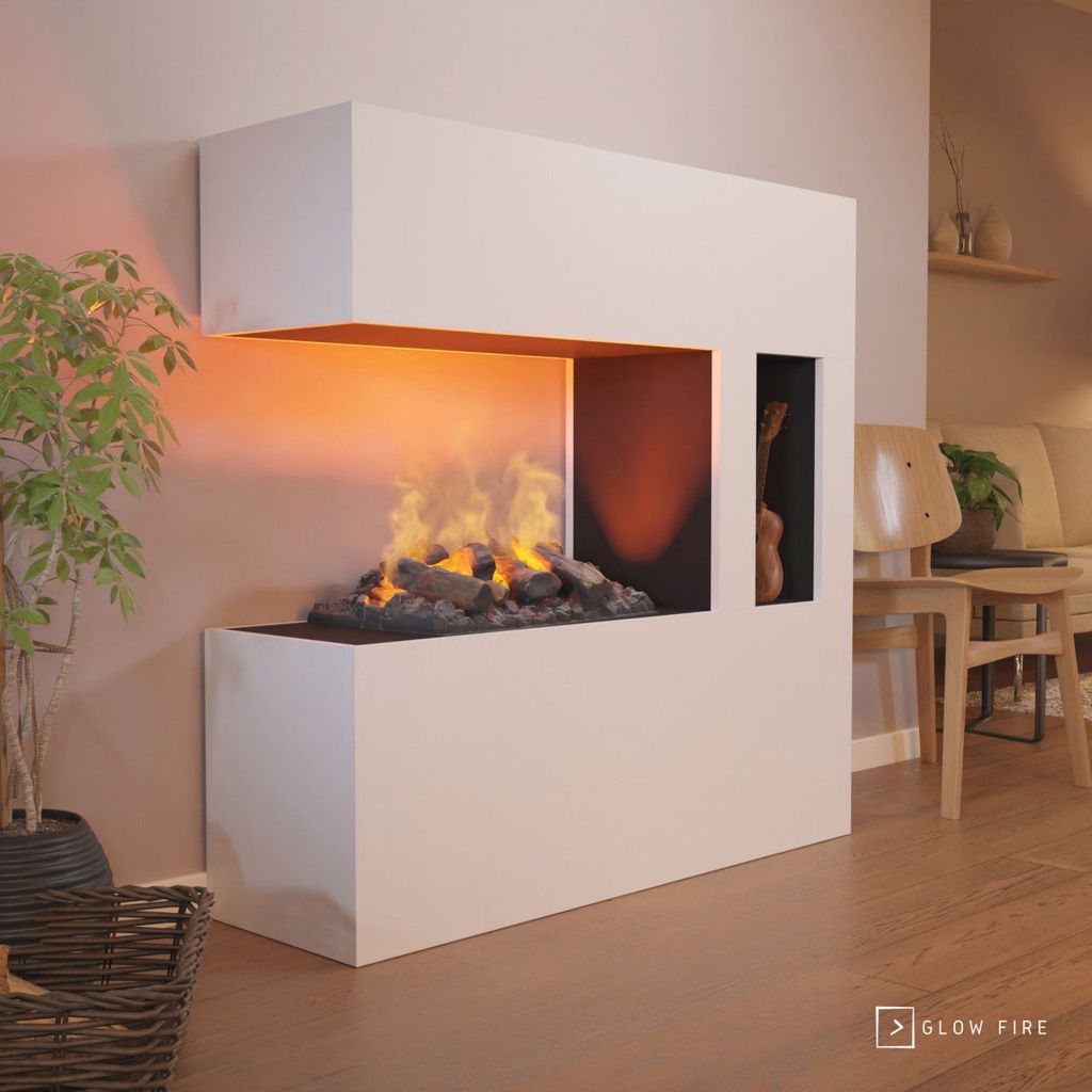 GLOW FIRE Elektrokamin 'Schiller' Pocket | Wasserdampf Kamin mit OMC 500 inkl. Holz in weiß als Raumteiler | HxBxT: 120x120x37 cm