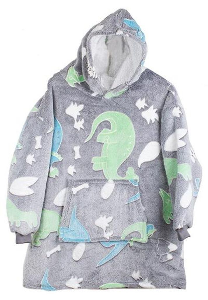 Verk 24305 Leuchtender Plüsch-Kapuzenpullover mit Dinosauriermotiv – für Kinder, grau