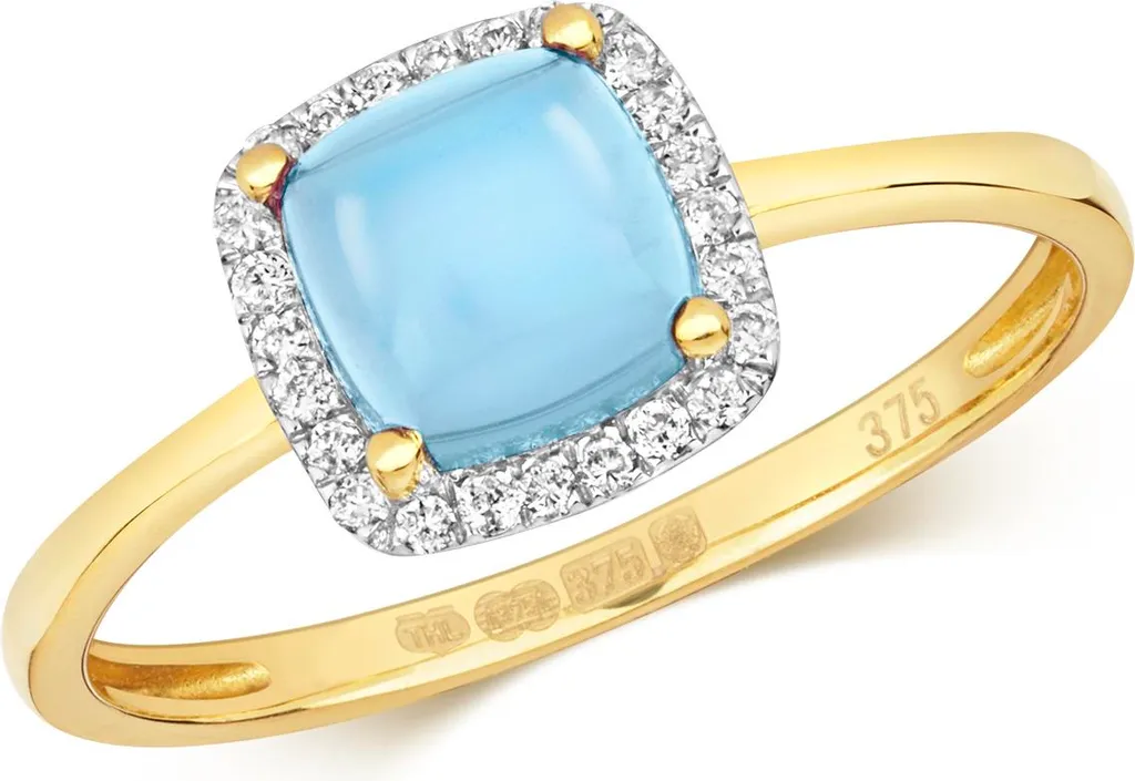 Bague Topaze Bleue et Diamants 0.11 Carat - Or 375/1000 Scintillant T53